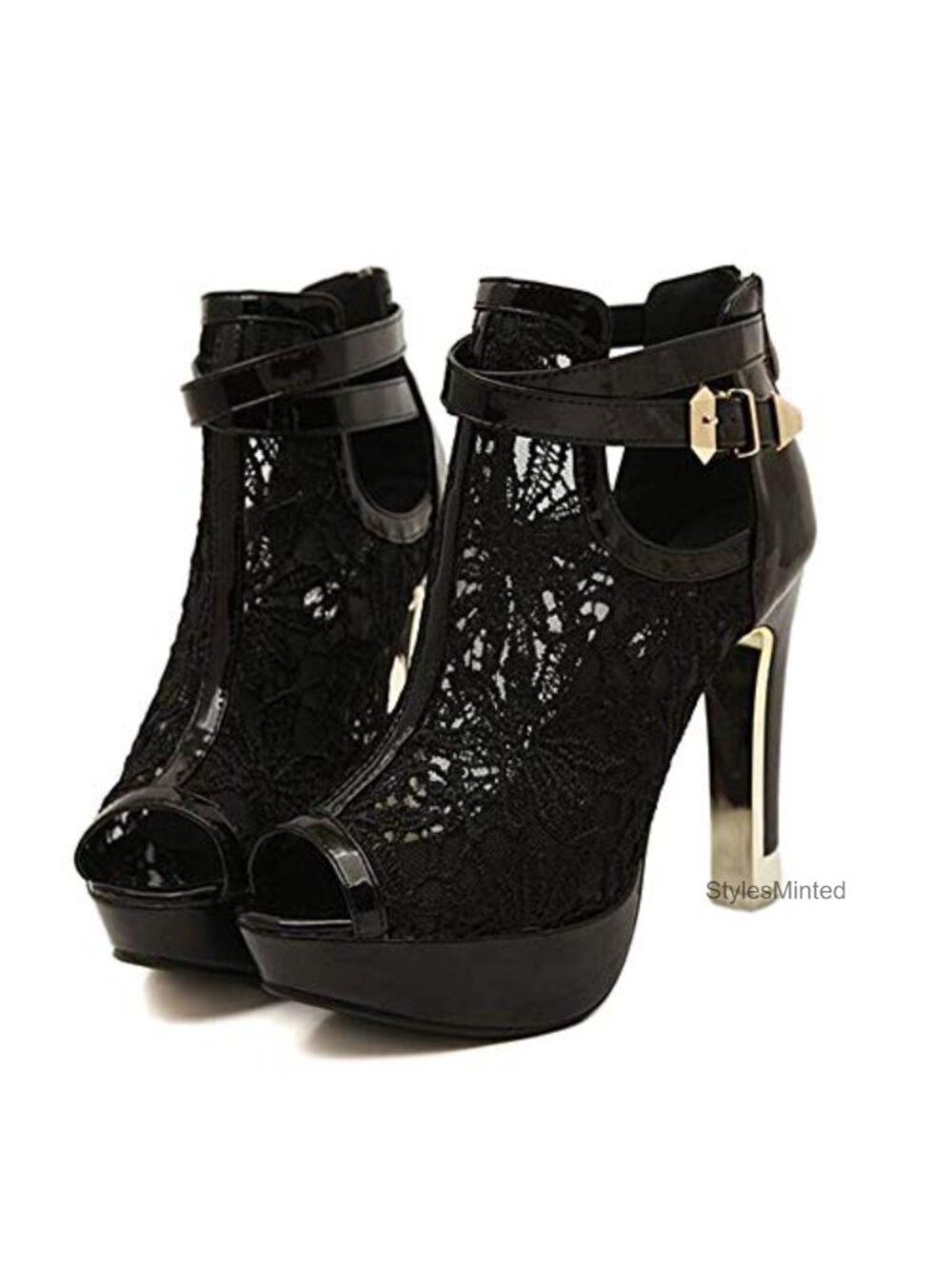 Women's Lace Flowers Open Toes High Heels Ankle Boots Block Heel